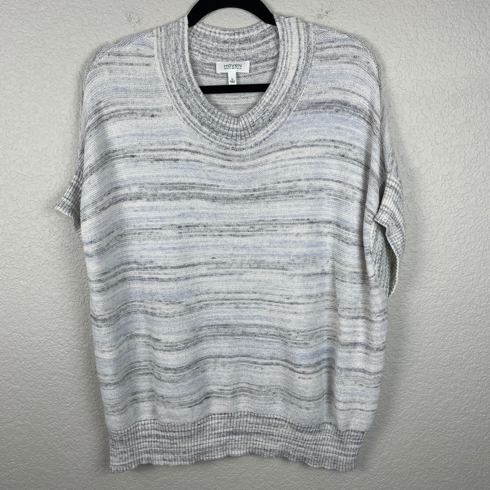 Haven Well Within Sweater Womens XL Ivory Blue Gray Organic Cotton Quiet Luxury
